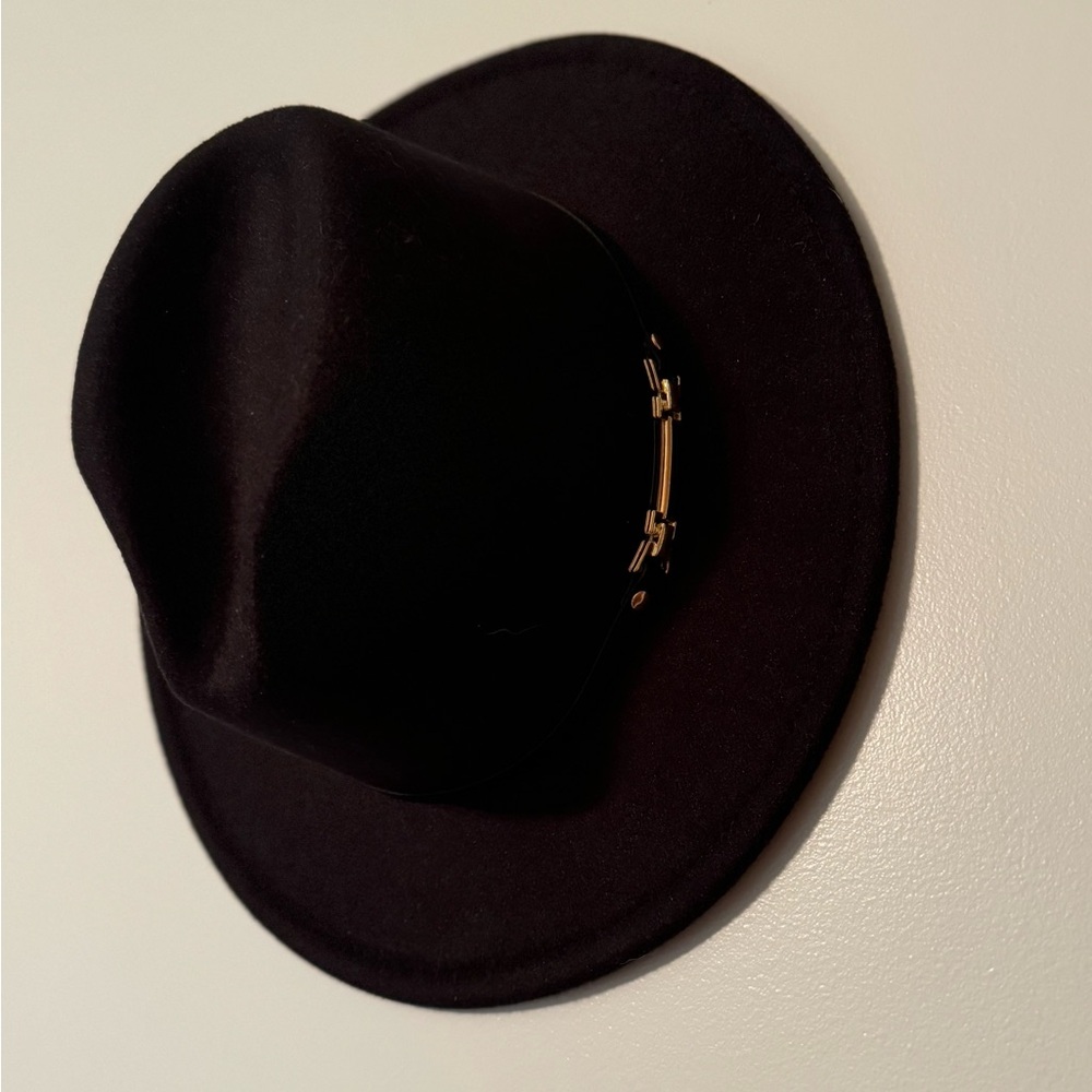 Black Felt Fedora with Black and Gold Belt Buckle
